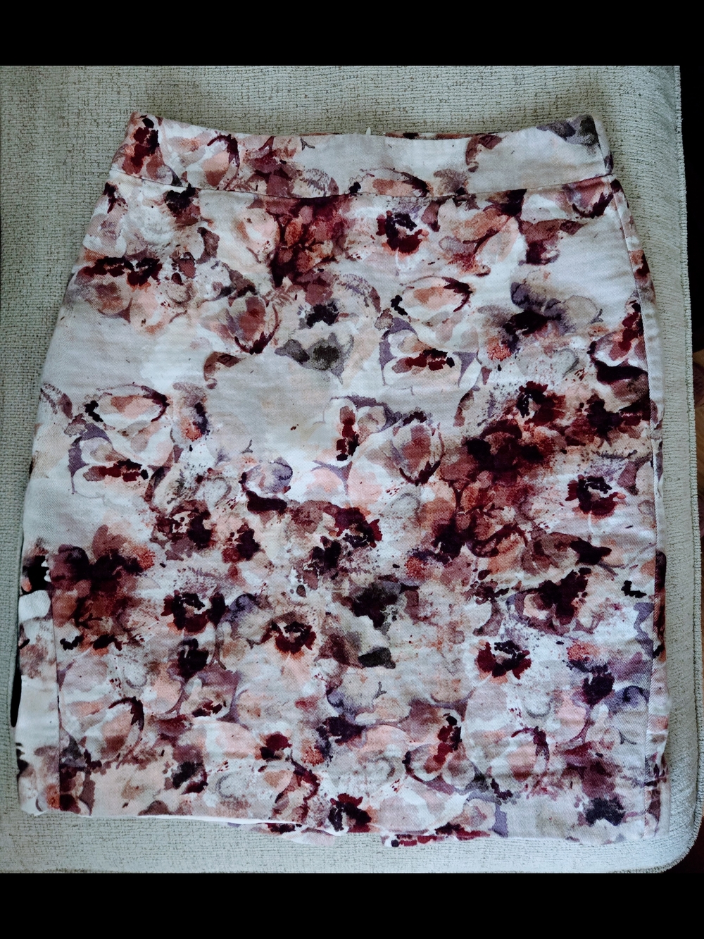 Ann Taylor Floral Asymmetrical Skirt in White, Pink, Burgundy